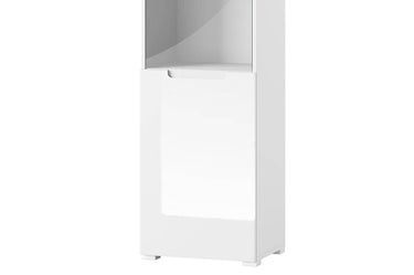 Santino White Gloss Tall Display Unit: Sleek Glass Door, Multiple Shelves Storage - UK Luxury Furniture